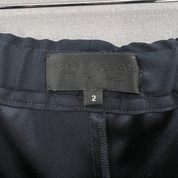 NILI LOTAN Silk Jogger Pants Womens 2 Dark Navy Tapered Pull On Track Drawstring - Picture 10 of 16
